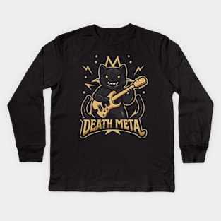 Death Metal Satanic Baphomet Cat playing guitar Kids Long Sleeve T-Shirt